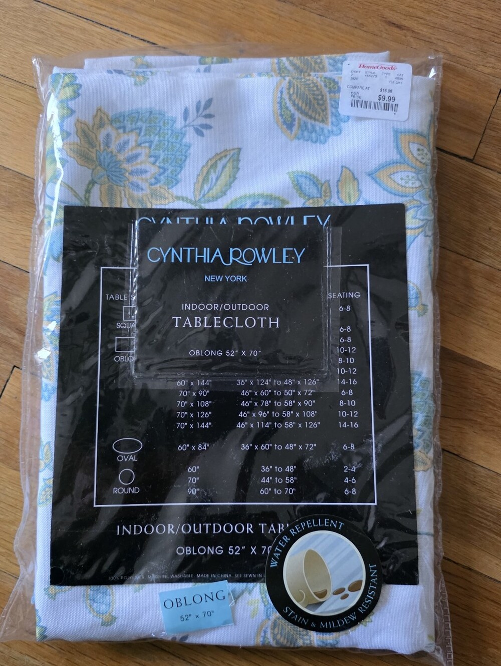 Cynthia Rowley Indoor/Outdoor Oblong 52X70 Tablecloth Blue and Gold Floral